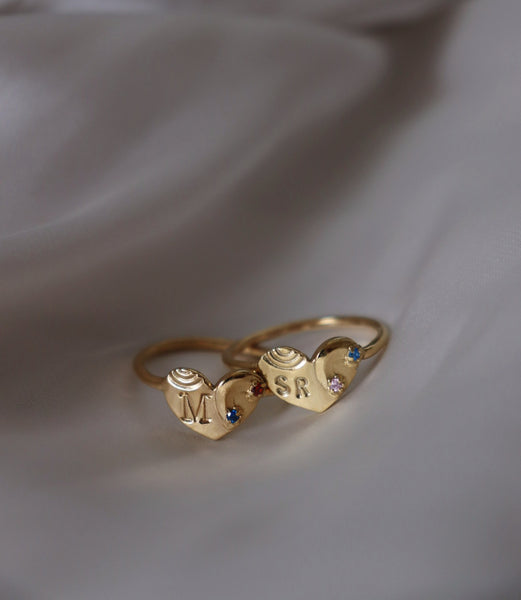 Rainbow two birthstones and initial ring