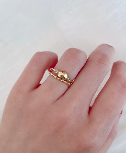 Bubble birthstone initial ring