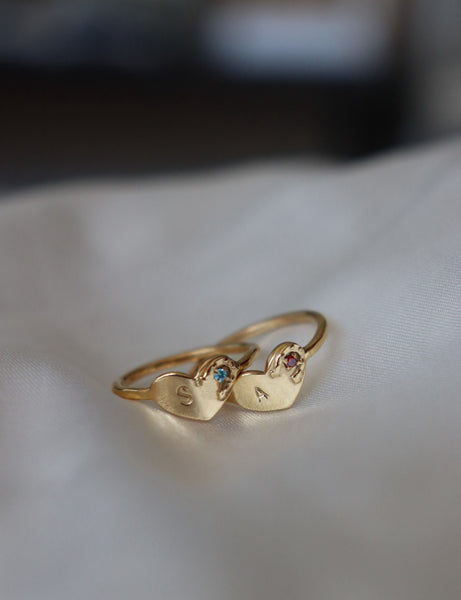 Horseshoe birthstone initial ring