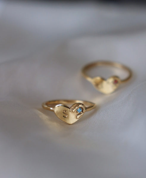 Horseshoe birthstone initial ring