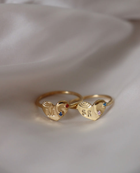 Rainbow two birthstones and initial ring