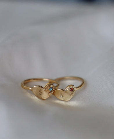 Horseshoe birthstone initial ring