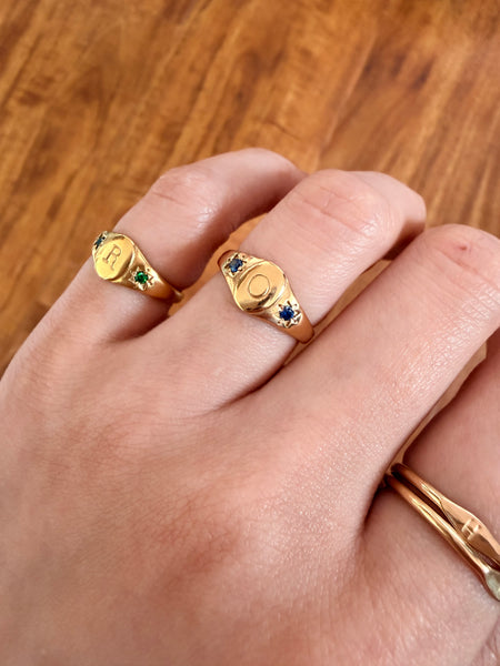 Birthstones signet initial ring