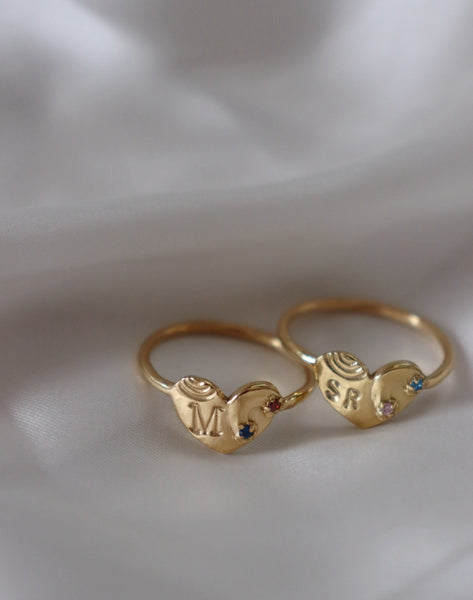 Rainbow two birthstones and initial ring