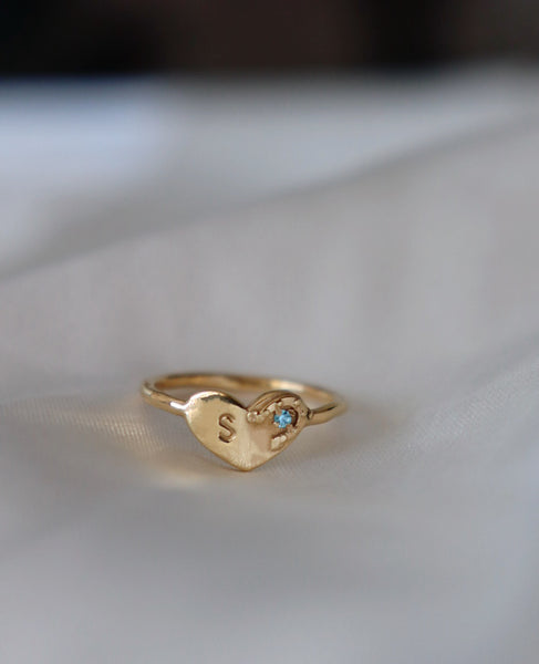 Horseshoe birthstone initial ring