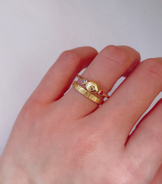 Bubble birthstone initial ring