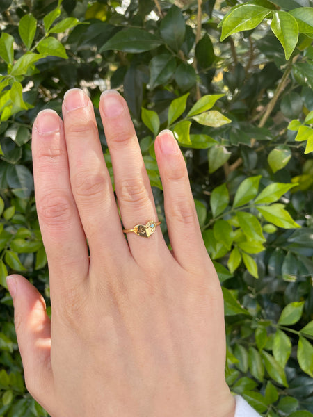 Horseshoe birthstone initial ring