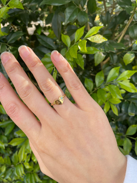 Horseshoe birthstone initial ring