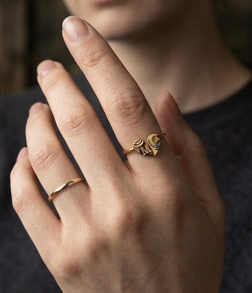 Rainbow two birthstones and initial ring